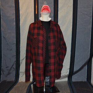 Hot Topic Red Plaid Lightweight Flannel with Skull Women's Button Up Shirt Sz XL
